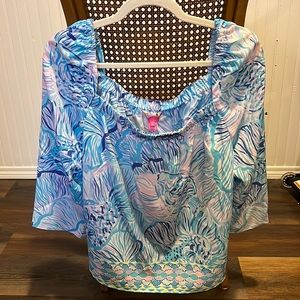 NWT Lilly Pulitzer Bermuda Blue Fishful Thinking Engineered Top